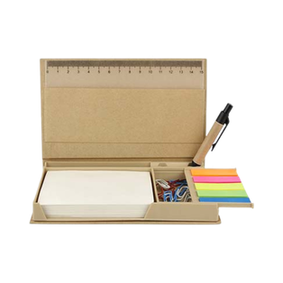 Set de escritorio, cartón, natural, 16.7 x 10.1 x 2.2cm, Begun 5 pcs: regla, lapicero, clips, post it y block de notas