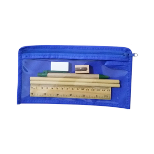 Set escolar, PVC, Azul, 23.4*15 cm, Starter 7 pcs: estuche de ventana , regla, borrador, sacapuntas, lapicero y 2 lápices