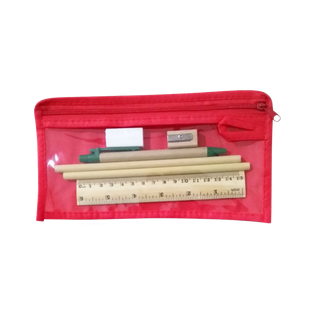Set escolar, PVC, Rojo, 23.4*15 cm, Starter 7 pcs: estuche de ventana , regla, borrador, sacapuntas, lapicero y 2 lápices