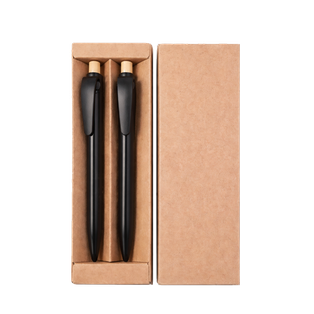 Lapicero, Fibra de bambu, negro, Rabs set con lápiz, botón de bambú en caja kraft