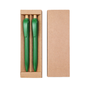 Lapicero, Fibra de bambu, verde, Rabs set con lápiz, botón de bambú en caja kraft