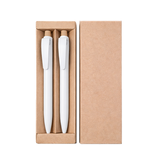 Lapicero, Fibra de bambu, Blanco, Rabs set con lápiz, botón de bambú en caja kraft