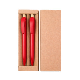 Lapicero, Fibra de bambu, Rojo, Rabs set con lápiz, botón de bambú en caja kraft