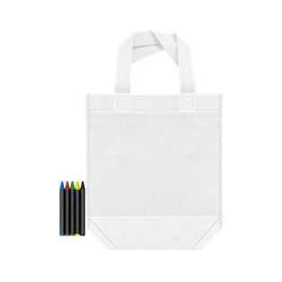 Bolsa, Tela ecólogica, Blanco, 28*23*10, de fuelle y 5 crayones de cera