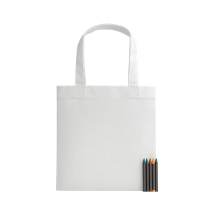 Bolsa, Tela ecólogica, Blanco, 28*23*10, de fuelle y 5 crayones de cera