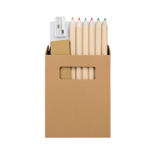 Crayones, Madera, Natural, 3,5 pulgadas, set 6 pcs en caja con sacapunta y block para dibujar 20 hojas