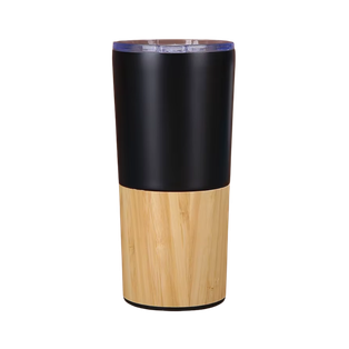 Vaso, Acero Inoxidable, Negro, 400 ml, Dual base manga de bambú