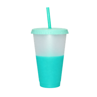Vaso, Plástico, Aqua, 600ml, Cambia de color con tapa y pajilla