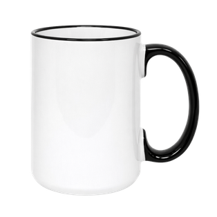 Pocillo Ac, Ceramica, Blanco con  borde y  mango color negro 16 Oz