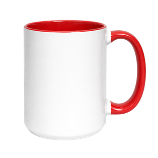Pocillo Cd, Ceramica,  Blanco con el fondo Rojo y mango color rojo 16 Onzas