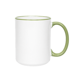 Pocilloa Kl, Ceramica, blanco Con borde  y mango color verde 16 Oz