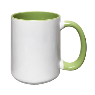 Pocillo Kl, Ceramica, Blanco con fondo y mango color Verde 16 Oz
