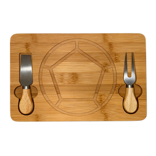Tabla, Bambú, Natural, 29*19*1.5cm, diseño pelota para quesos con 2 utensilios