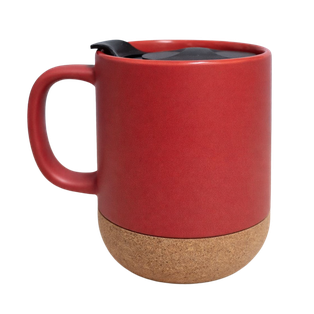 TAZA, CERÁMICA, ROJO, 380 ML, 12 oz tapa plástica y base de corcho