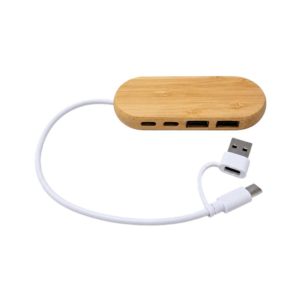 [TG104187] CONCENTRADOR, BAMBÚ, NATURAL, 9,5*4*1,2 cm cm, 2 entradas C y 2 USB