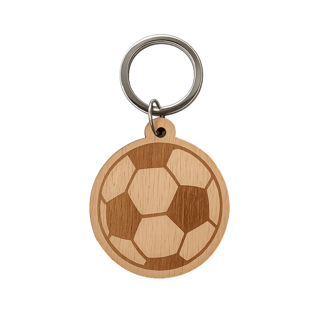[P299251] LLAVERO, MADERA, NATURAL, 5*5*0.3cm cm, redondo con diseño de pelota de futbol
