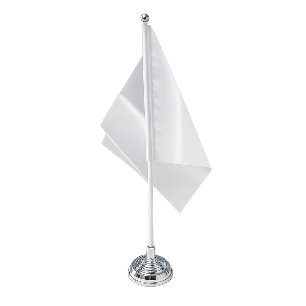 [F490243] BANDERA, POLIESTER, BLANCA, 15*21 cm cm, sublimable con base para escritorio