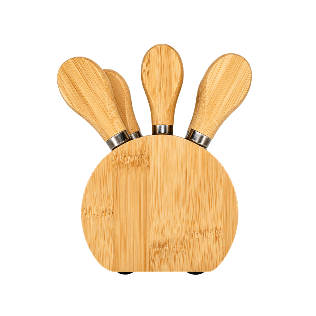 [H590070] SET DE UTENSILIOS, ACERO INOXIDABLE, NATURAL, 9.8*5.6*15 cm, 5 pcs con mango de bambú en base media luna