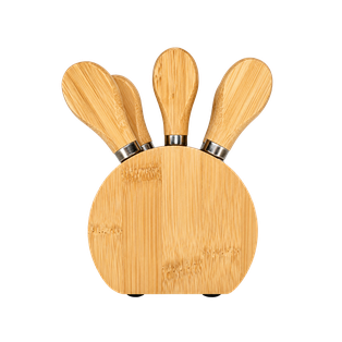 SET DE UTENSILIOS, ACERO INOXIDABLE, NATURAL, 9.8*5.6*15 cm, 5 pcs con mango de bambú en base media luna