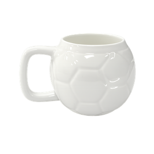 TAZA, CERÁMICA, Blanca, 10 OZ, diseño de pelota de fut