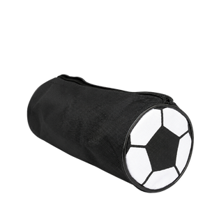 Estuche oxford negro 20.5*7.5 cm tubular con laterales diseño de pelota de fut