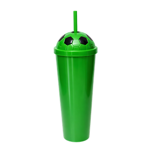 Vaso plástico  verde 1,000ml Carioca con tapa domo diseño de pelota y pajilla
