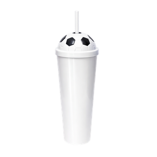 Vaso plástico blanco 1,000ml Carioca con tapa domo diseño de pelota y pajilla