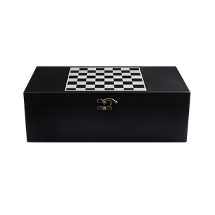 Caja Madera negro 36*11*11 cm para vino con juego de ajedrez