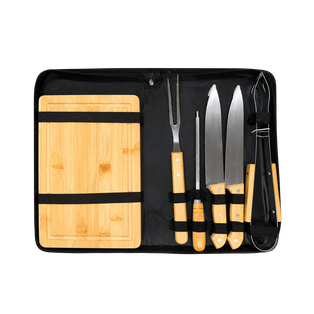 SET DE BARBACOA, MADERA + ACERO INOXIDABLE, NATURAL, 38*21*3 cm