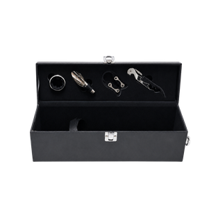 CAJA PARA VINO, PU, NEGRO, 36*11*11 cm, CON 4 ACCESORIOS