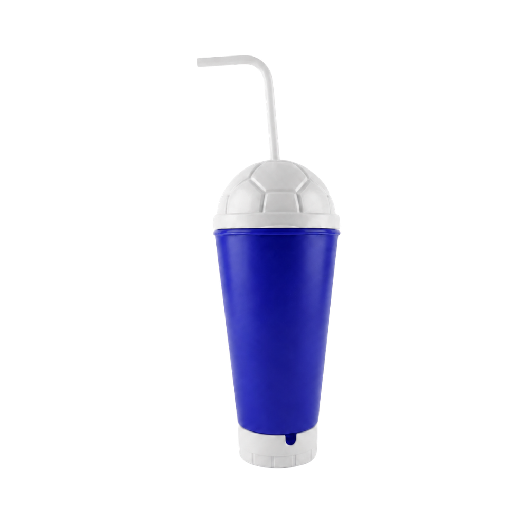 [P299327] VASO, PLÁSTICO, AZUL OSCURO, 600 ml, vuvuzela con tapa como diseño de pelota, desmontable