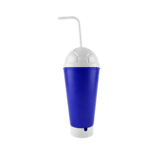 VASO, PLÁSTICO, AZUL OSCURO, 600 ml, vuvuzela con tapa como diseño de pelota, desmontable
