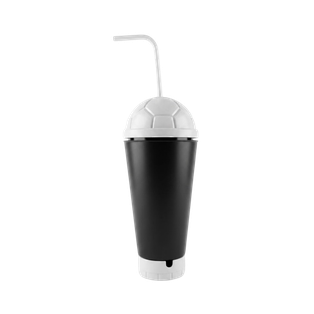 VASO, PLÁSTICO, NEGRO, 600 ml, vuvuzela con tapa como diseño de pelota y pajilla, desmontable