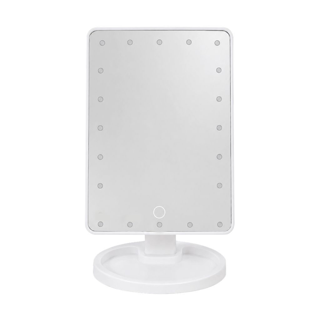 [B670030] ESPEJO, PLÁSTICO, BLANCO, 27X17X12CM cm, Star, base ajustable, con luz led de tonos, Funcionamiento mediante 4 baterias AA (NO INCLUIDAS)