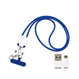 CABLE, POLIESTER, AZUL, 125 cm, tipo C para carga 60W con gancho para celular