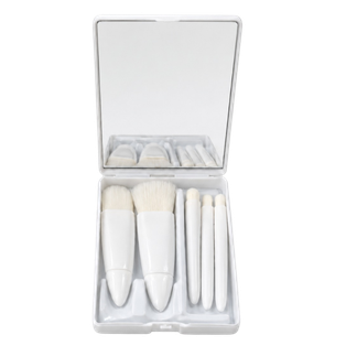 SET DE BROCHAS, PLÁSTICO, BLANCO, 10*7.5 cm, 5 PCS PARA MAQUILLAJE CON ESTUCHE Y ESPEJO
