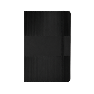 LIBRETA, PAPEL, NEGRO, 14,8 x 21 cm, Ribbed 80 páginas de líneas, 70 gramos 80 con pasta PU, listón y banda elástica