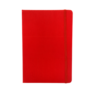 LIBRETA, PAPEL, ROJO, 14,8 x 21 cm, Ribbed 80 páginas de líneas, 70 gramos 80 con pasta PU, listón y banda elástica