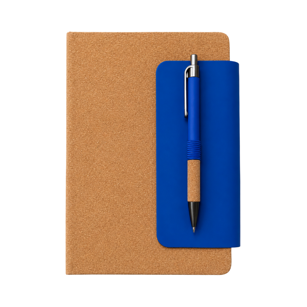 [P299350] LIBRETA, PAPEL, AZUL, 14,8 x 21 cm, Magnus 80 páginas de líneas, 70 gramos 80 con pasta corcho con cierre magnético, lapicero y listón