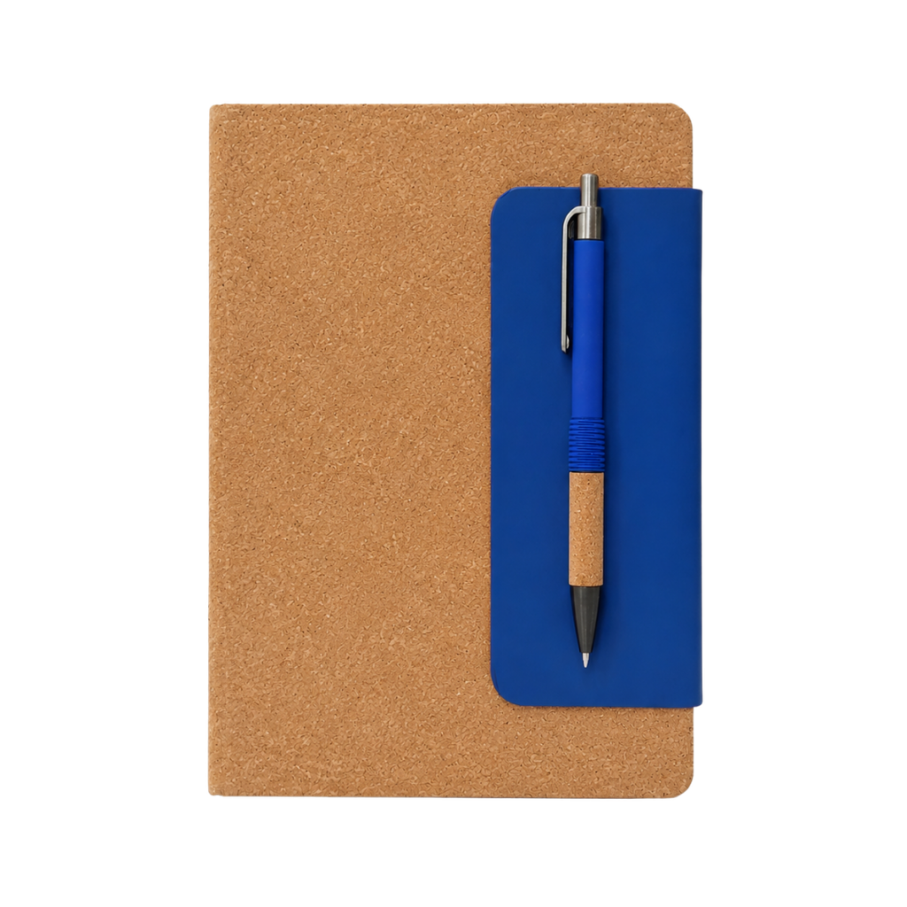 [P299350] LIBRETA, PAPEL, AZUL, 14,8 x 21 cm, Magnus 80 páginas de líneas, 70 gramos 80 con pasta corcho con cierre magnético, lapicero y listón