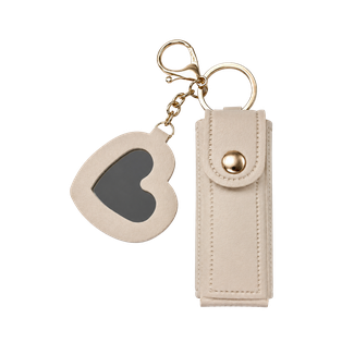 ESTUCHE, IMITACION CUERO, BEIGE, 8*2.5 cm, PARA PINTALABIOS ESTILO LLAVERO CON CORAZÓN