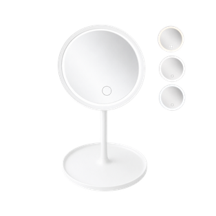 ESPEJO, PLÁSTICO, BLANCO, 18*18*6 cm, REDONDO DE TOCADOR CON LUZ LED
