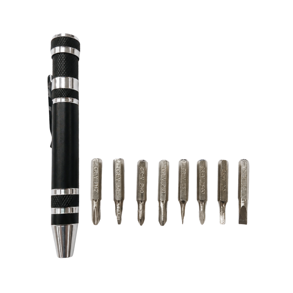 [H950478] DESARMADOR, ACERO INOXIDABLE, NEGRO, Pencil de clip con 8 puntas de intercambiables