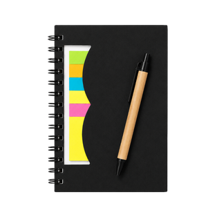 LIBRETA, PAPEL, NEGRO, Post de espiral con notas adhesivas de colores