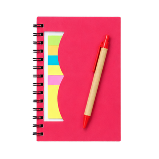 LIBRETA, PAPEL, ROJO, Post de espiral con notas adhesivas de colores