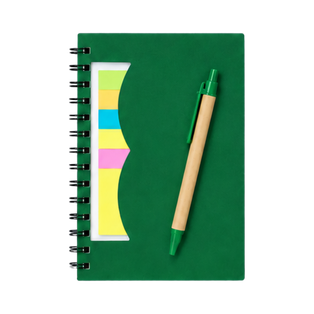 LIBRETA, PAPEL, VERDE, Post de espiral con notas adhesivas de colores