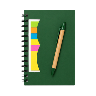 LIBRETA, PAPEL, VERDE, Post de espiral con notas adhesivas de colores