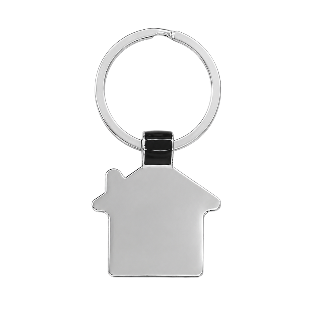 [P299388] LLAVERO CON DISEÑO DE CASA, METAL, PLATEADO, 3.6 x 3 x 0.2 cm, CON DETALLE EN COLOR NEGRO