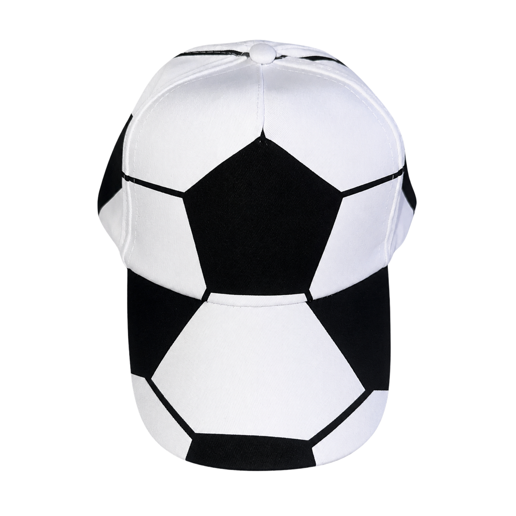 [TX117338] GORRA CON DISEÑO DE BALÓN, ALGODON, BLANCO Y NEGRO, CIERRE DE VELCRO