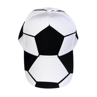 GORRA CON DISEÑO DE BALÓN, ALGODON, BLANCO Y NEGRO, CIERRE DE VELCRO
